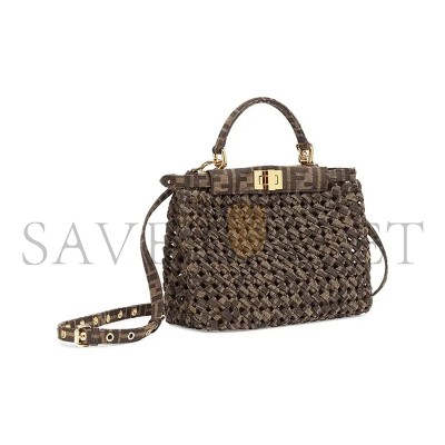 FENDI PEEKABOO ICONIC GOLD BUCKLE PRESBYOPIA LOGO FF PATTERN WOVEN JACQUARD FABRIC CROSSBODY HANDBAG 8BN244ABMRF0A6E (23*18*11cm)